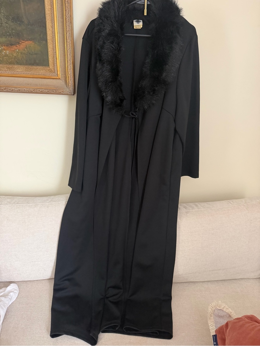 Vintage Black Fur-Trim Duster